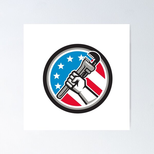 Item preview, Plumber Hand Pipe Wrench USA Flag Side Angled Circle designed and sold by patrimonio.