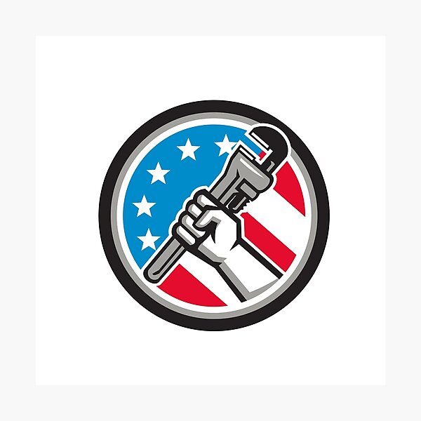 Item preview, Plumber Hand Pipe Wrench USA Flag Side Angled Circle designed and sold by patrimonio.