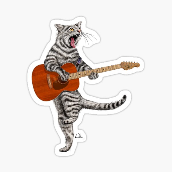 Buskers the Acoustic Guitar Cat Sticker