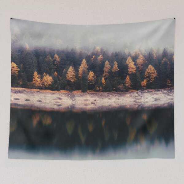 Item preview, Misty Autumn Pine Forest And Lake Landscape designed and sold by Simi2020.
