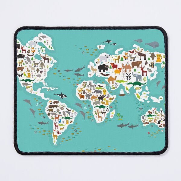 Tapis de souris « Carte du monde des animaux de dessin animé pour les ...