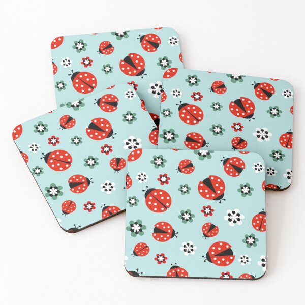 Item preview, Ladybugs with flowers on light blue seamless  designed and sold by CatheriLove.
