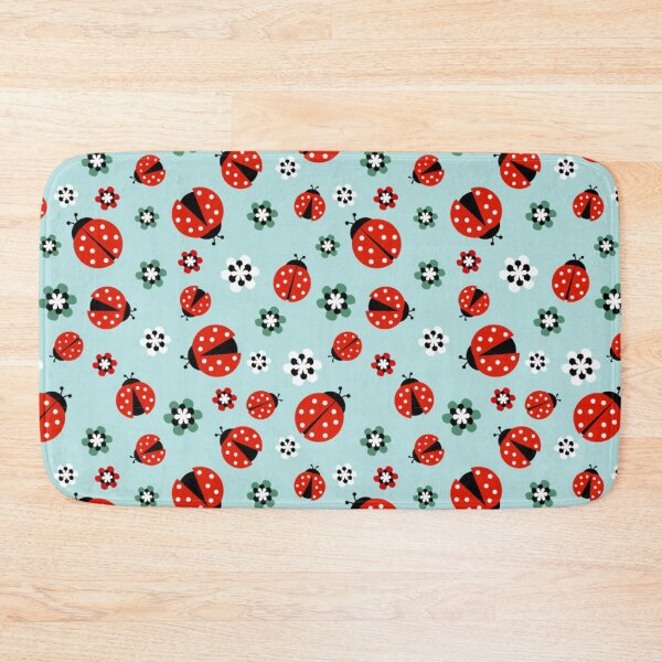 Item preview, Ladybugs with flowers on light blue seamless  designed and sold by CatheriLove.