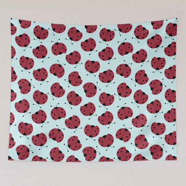 Item preview, Large red cartoon beetles on a blue background designed and sold by CatheriLove.