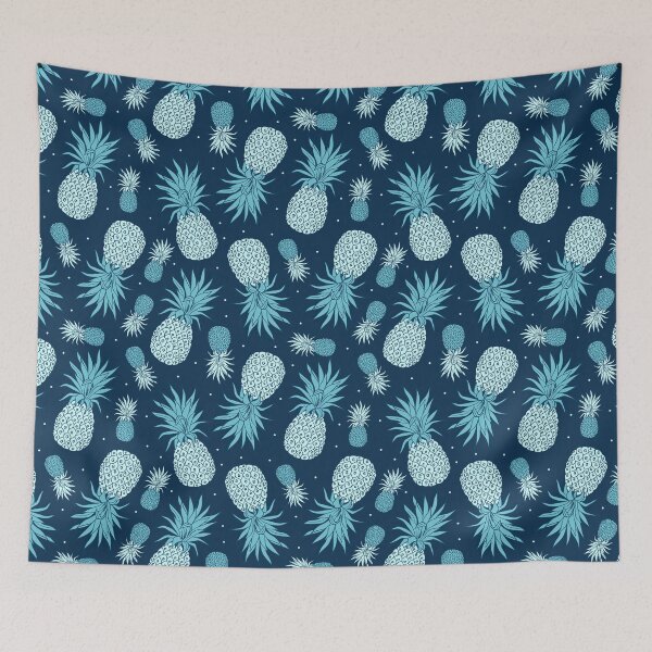 Item preview, Blue Pineapples On Dark Blue Background  designed and sold by CatheriLove.
