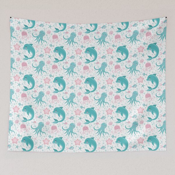 Item preview, Aqua Dolphin Pink Jellyfish  designed and sold by CatheriLove.