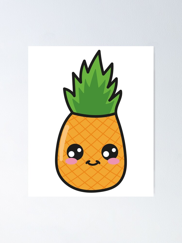 Kawaii Cute Pineapple Tropical - Screamingpillow - Drawings & Illustration,  Food & Beverage, Fruit, Pineapples - ArtPal