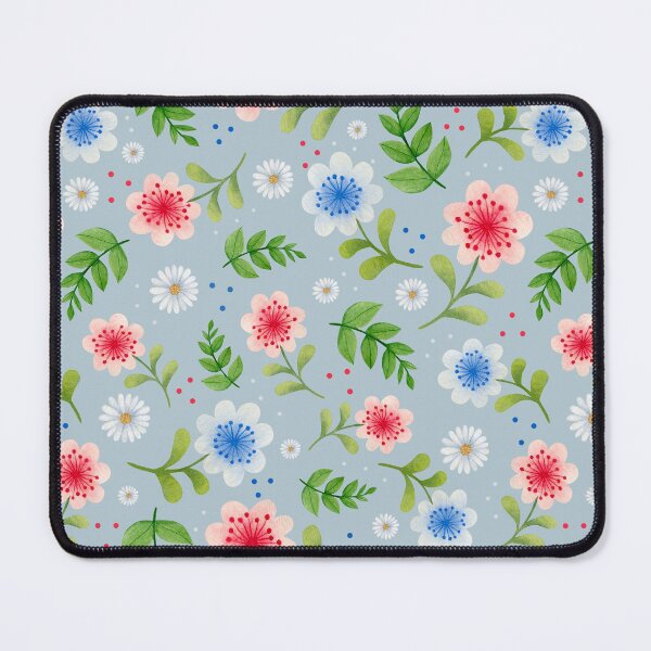 Item preview, Spring Floral Pink Red and Blue Flowers and Daisies on Slate designed and sold by KrisInStitches.