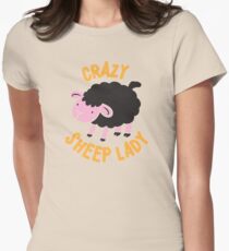 Crazy Sheep Lady (with black sheep) Women's Fitted T-Shirt
