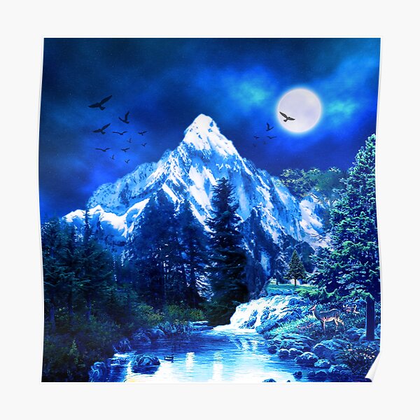 Wildlife Night Mood Forest Poster