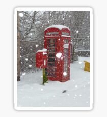 Red Telephone Box. Winter. England. Sticker
