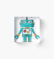 hipster robot, mr. robot, robot, scifi, funny robot, machine, cartoon robot Acrylic Block
