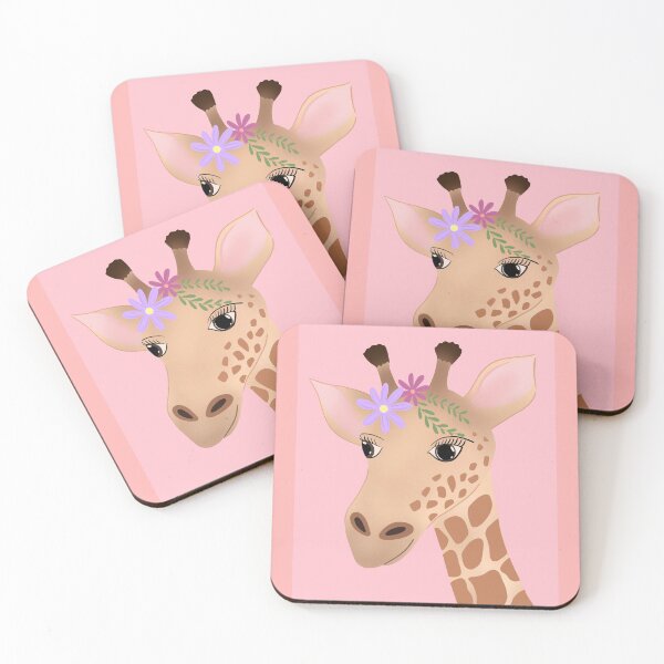 Item preview, Giraffe girl with floral headband on dusty pink background  designed and sold by WorthVisuals.