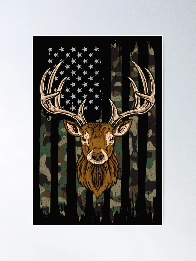 Deer Hunting American Camouflage USA Flag Poster for Sale by