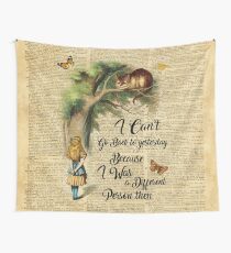 Alice in Wonderland Quote,Cheshire Cat,Vintage Dictionary Art Wall Tapestry