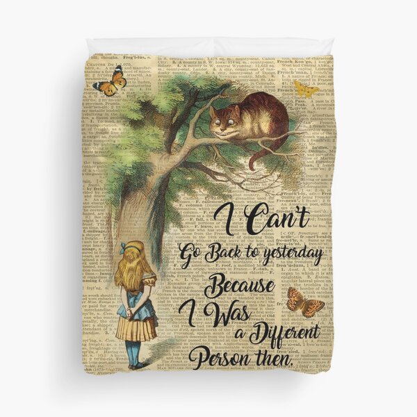 Alice in Wonderland Quote,Cheshire Cat,Vintage Dictionary Art Duvet Cover