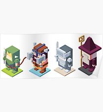 game characters, video game characters, game elf, game barbarian, game knight, game wizard, isometric game Poster
