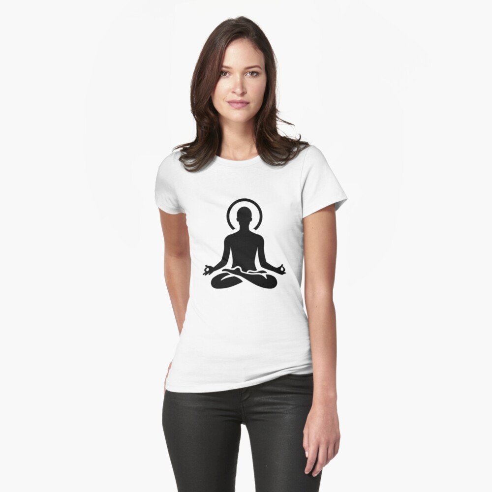 Women's White V Neck T-Shirt yoga Karma Tie Dye Meditation Peace Aum Print  TSJA