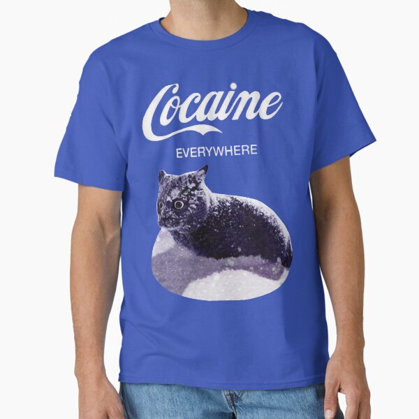 Vista previa del artículo con la obra «Gato cocaína», diseñado y vendido por Mememagicman.