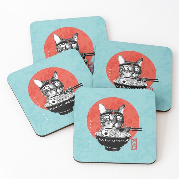 Item preview, Neko Ramen - Mister Meow Arigato, turquoise background designed and sold by courbebleue.
