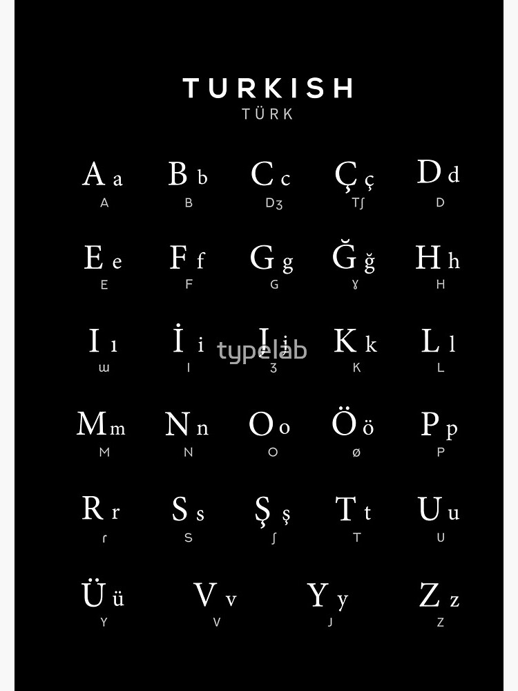 "Turkish Alphabet Chart, Turkey Language Chart, Black" Spiral Notebook by typelab Redbubble