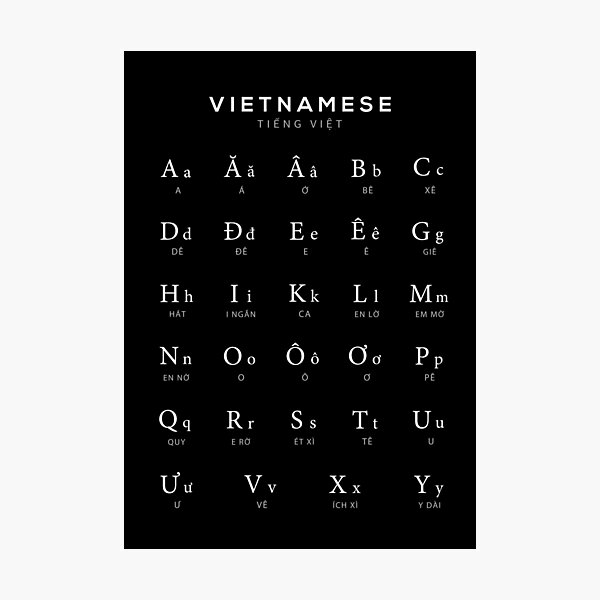 vietnamese alphabet chart vietnam language chart white photographic print for sale by typelab redbubble