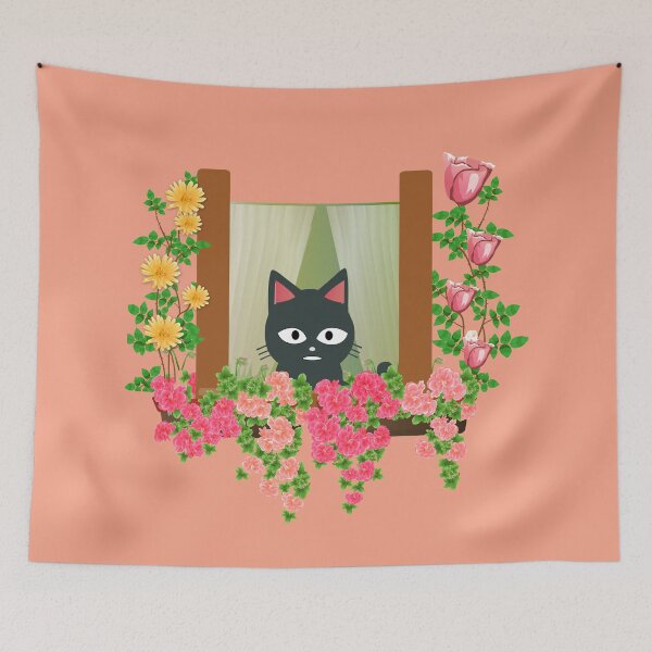 Item preview, Black Cat With Flowers growing designed and sold by AmeliaStore1.