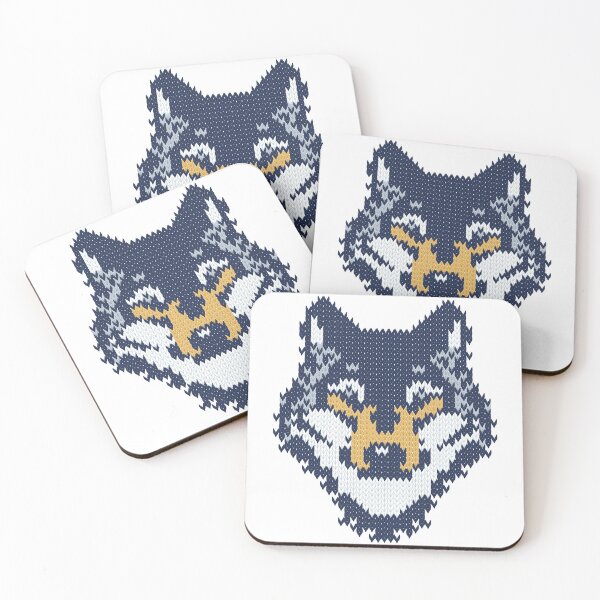 Item preview, Fair isle knitting grey wolf // navy blue and grey wolves yellow moons and pine trees designed and sold by SelmaCardoso.