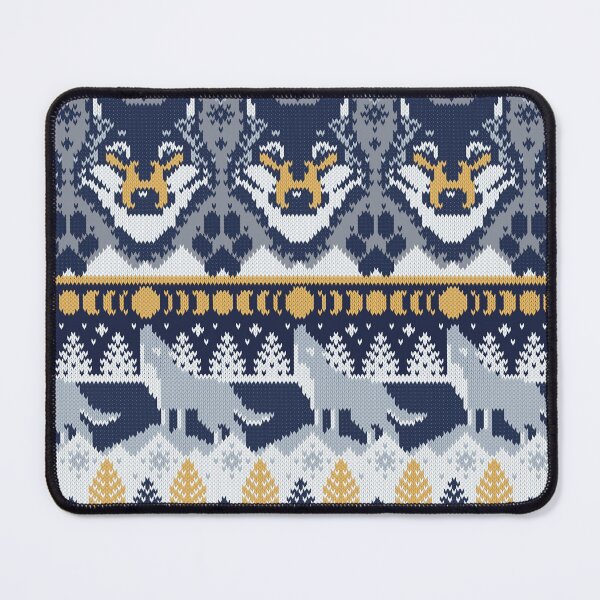 Item preview, Fair isle knitting grey wolf // navy blue and grey wolves yellow moons and pine trees designed and sold by SelmaCardoso.