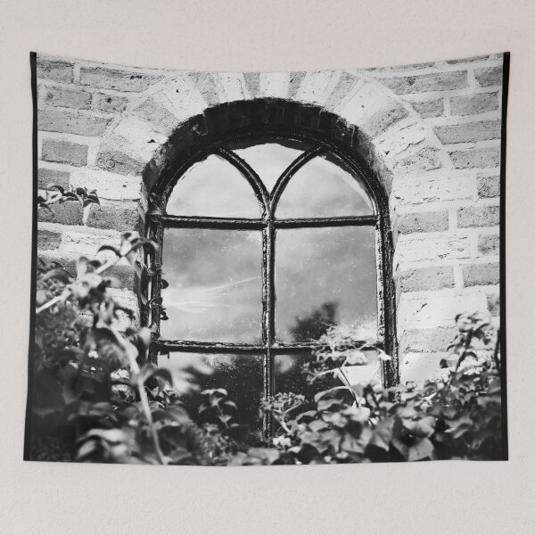 Item preview, Black and White photo of a hidden window behind the bushes on the street designed and sold by Diana van Neck.