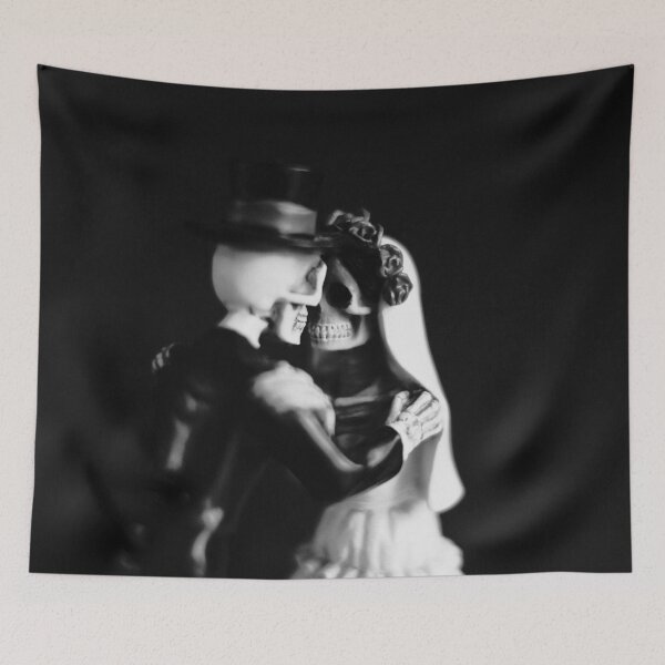 Item preview, The always and forever love of a Halloween skeleton bridal couple, black and white photo designed and sold by Diana van Neck.