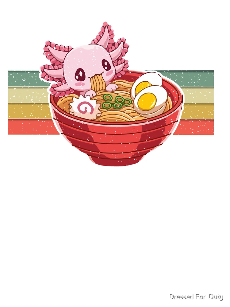 Simpatico axolotl kawaii bianco in ciotola di ramen giapponese con