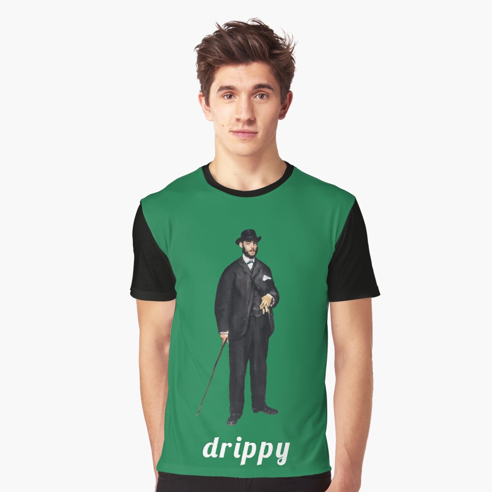 Vintage Fella Wearing a Suit with Dripping Written Below on Green Graphic T-Shirt