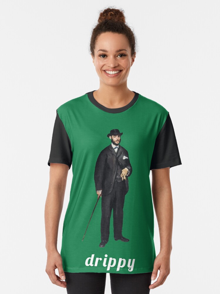 Alternate view of Vintage Fella Wearing a Suit with Dripping Written Below on Green Graphic T-Shirt