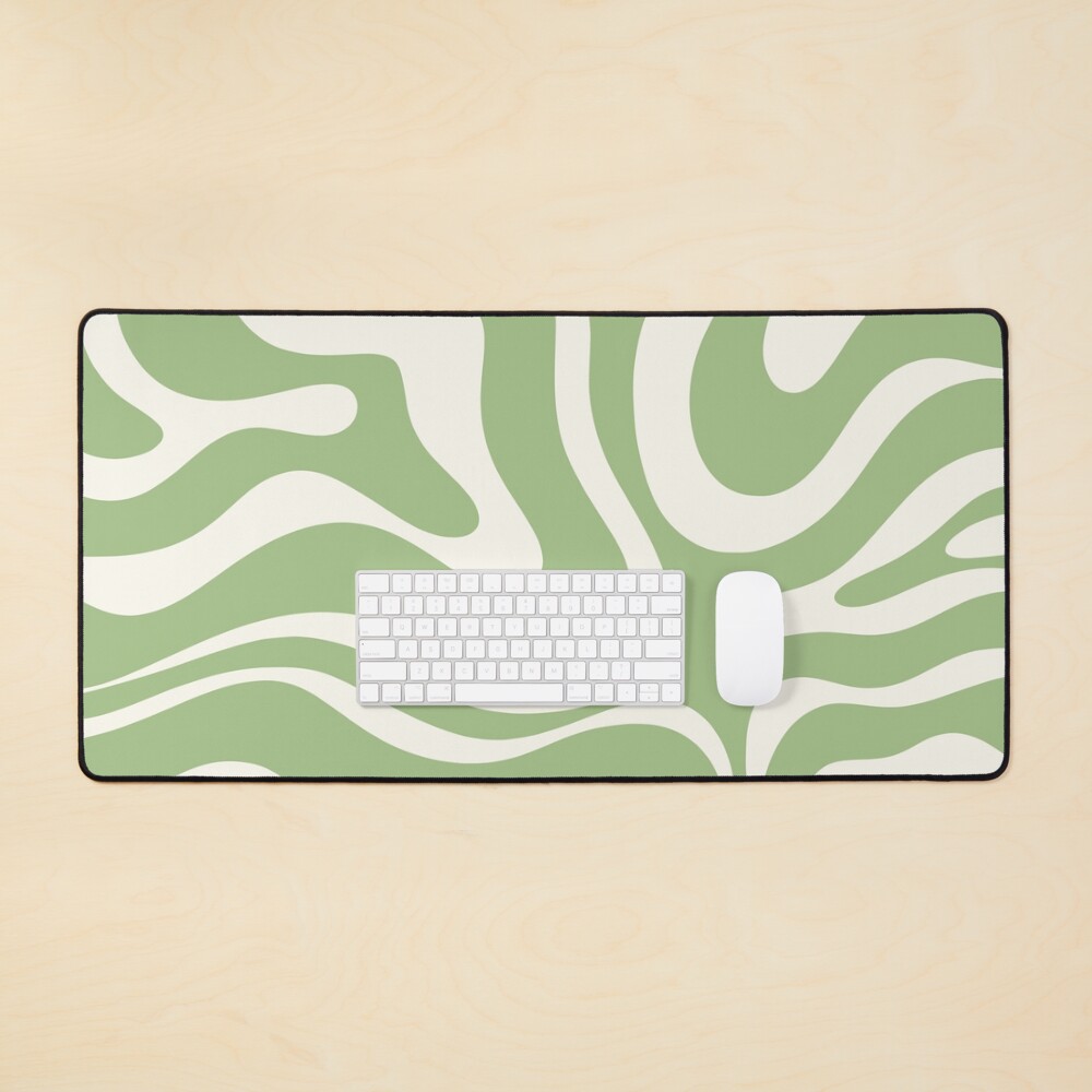 Modern Retro Liquid Swirl Abstract Pattern in Light Sage Green and Cream Mouse Pad