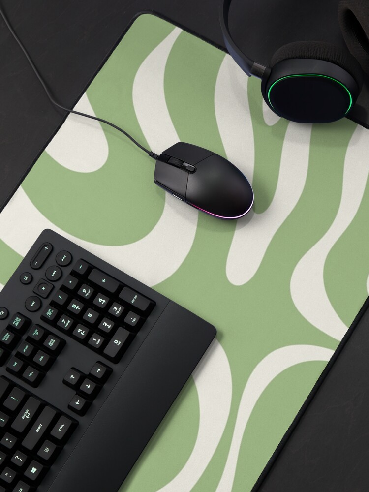 Alternate view of Modern Retro Liquid Swirl Abstract Pattern in Light Sage Green and Cream Mouse Pad