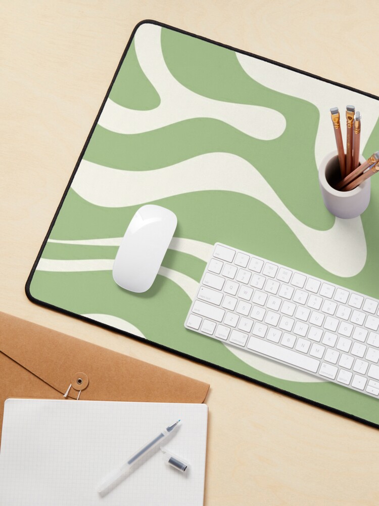 Alternate view of Modern Retro Liquid Swirl Abstract Pattern in Light Sage Green and Cream Mouse Pad