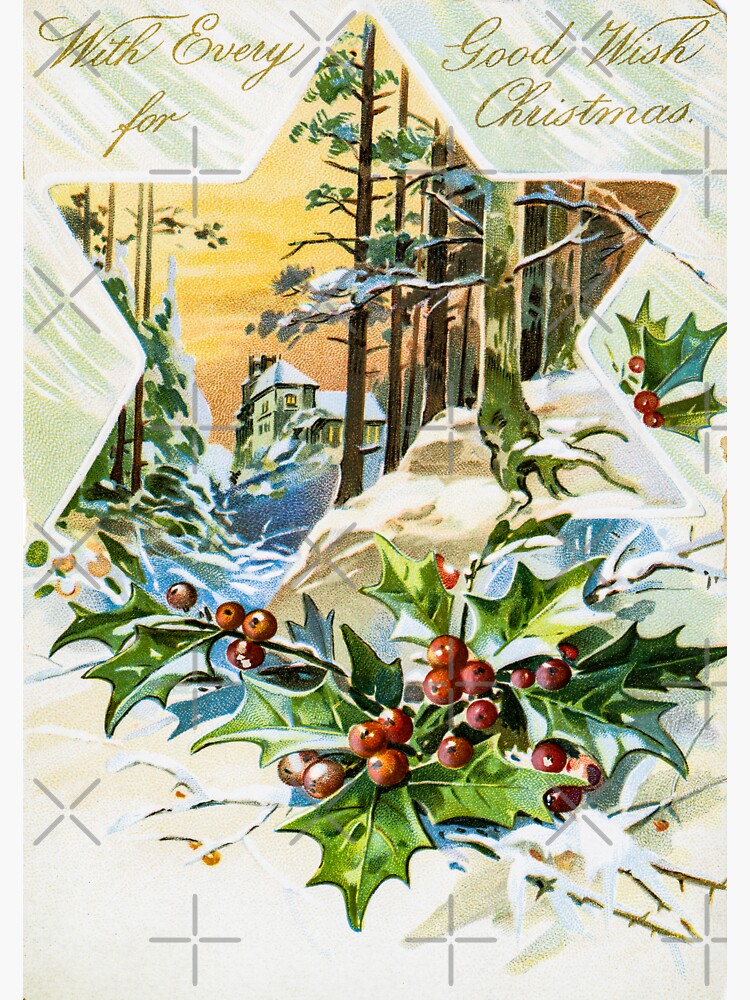 Vintage Christmas Postcard Depicting Star And Holly From The Miriam And