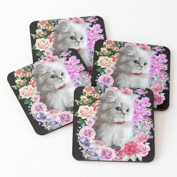 Item preview, white cat with flowers | best white cat designed and sold by Shagrah.