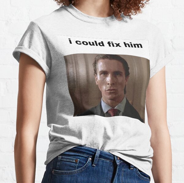 Vista previa del artículo con la obra «patrick bateman psicópata estadounidense christian bale podría arreglarlo», diseñado y vendido por fleabagera.