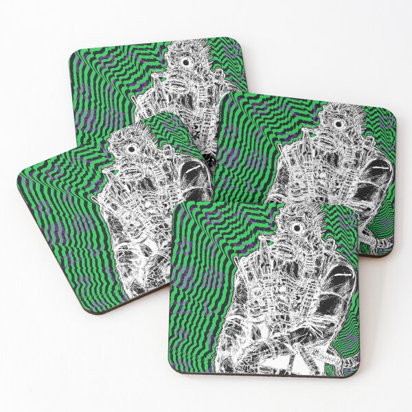 Item preview, Electric Wizard Dorohedoro Caiman Trippy Green n Black (Japanese text with psychedelic border) designed and sold by TheSmartChicken.
