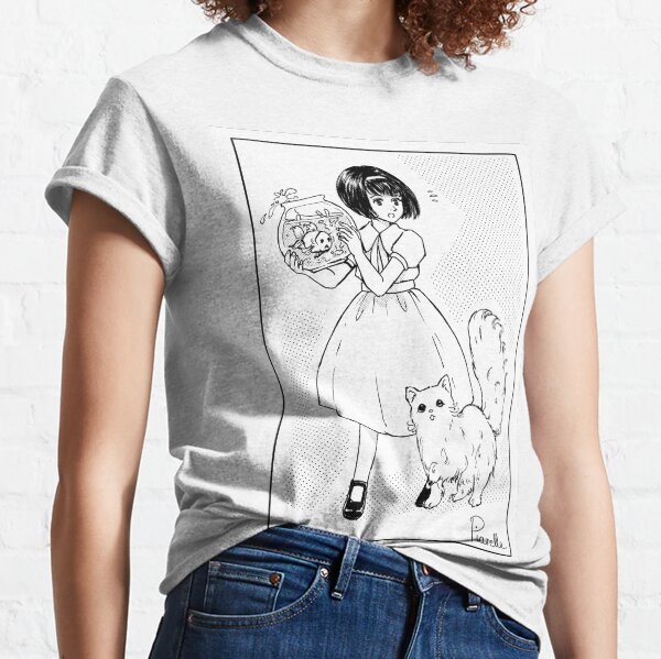 Girl With Fishbowl and Cat Classic T-Shirt