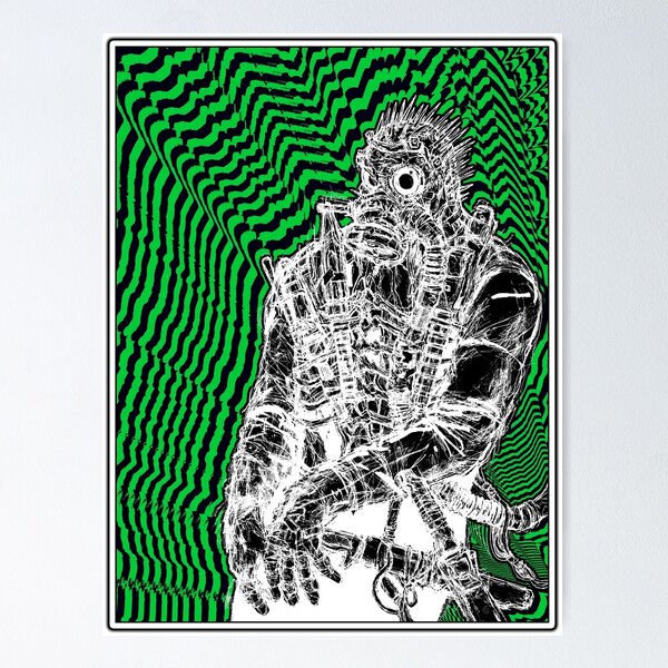 Dorohedoro Caiman Trippy Green n Black (White border)