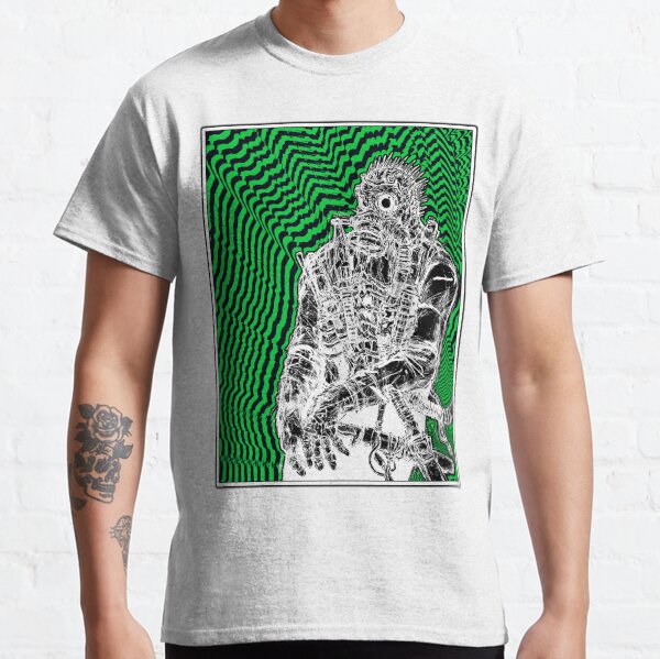 Vista previa del artículo con la obra «Dorohedoro Caiman Trippy Green n Black (borde blanco)», diseñado y vendido por TheSmartChicken.