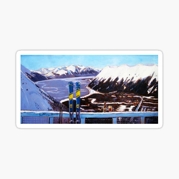 Alaska Skiing Shirt, Downhill Skis, Gift for Skier, Girdwood, Mt. Alyeska, Gift for Alaskan, Skiing Art, Skis Art Sticker