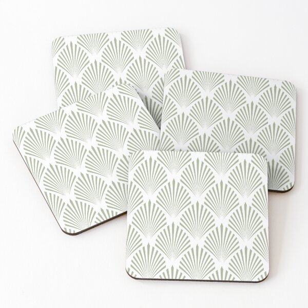 Item preview, Green and White Elegant Scallop Fan Pattern Pairs Dulux 2022 Popular Colour Bamboo Stem designed and sold by ColorOfTheYears.