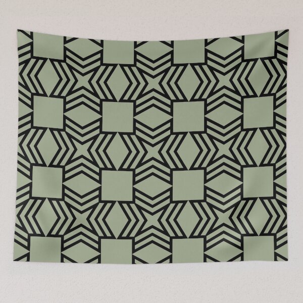 Item preview, Black and Green Star Square Shape Tile Pattern Pairs Dulux 2022 Popular Colour Bamboo Stem designed and sold by ColorOfTheYears.