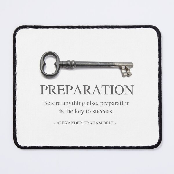 Item preview, PREPARATION - Before anything else, preparation is the key to success - Alexander Graham Bell quote -Single silver key - White minimalist design designed and sold by Art4Motivation.