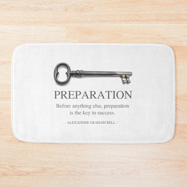 Item preview, PREPARATION - Before anything else, preparation is the key to success - Alexander Graham Bell quote -Single silver key - White minimalist design designed and sold by Art4Motivation.