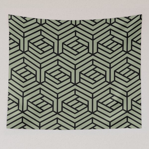 Item preview, Black and Green Modern Cube Geometric Shape Pattern Pairs Dulux 2022 Popular Colour Bamboo Stem designed and sold by ColorOfTheYears.